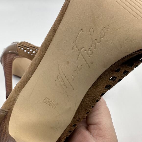 Marc Fisher Peddle Perforated Heels Womens 5.5M Brown Open Toe Back Zip Designer - Picture 9 of 10